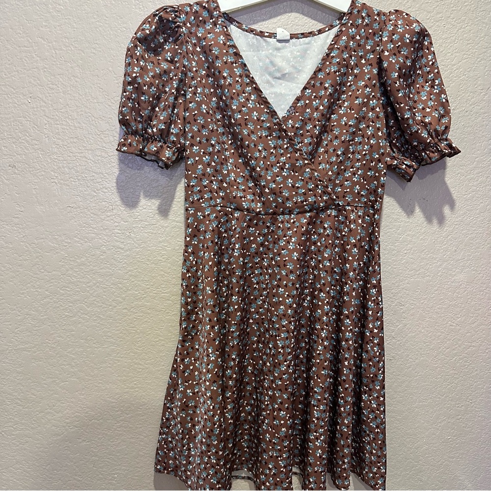 Brown floral print dress teens size 14